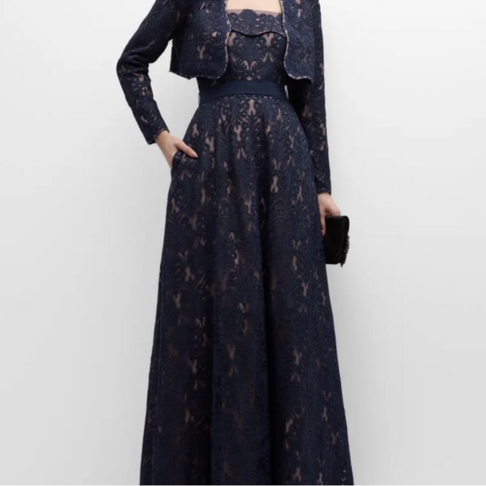 Elegant Navy Lace Gown with Jacket